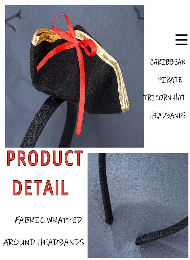 Firuilo Halloween Headband Caribbean Pirate Tricorn Hat Headbands Mini Top Hat Hairbands Halloween Costume Hair Accessories for Women - Image 3