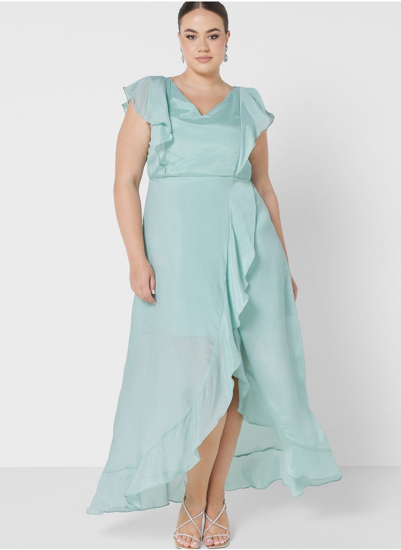 Aqua Ruffle Midi Dress