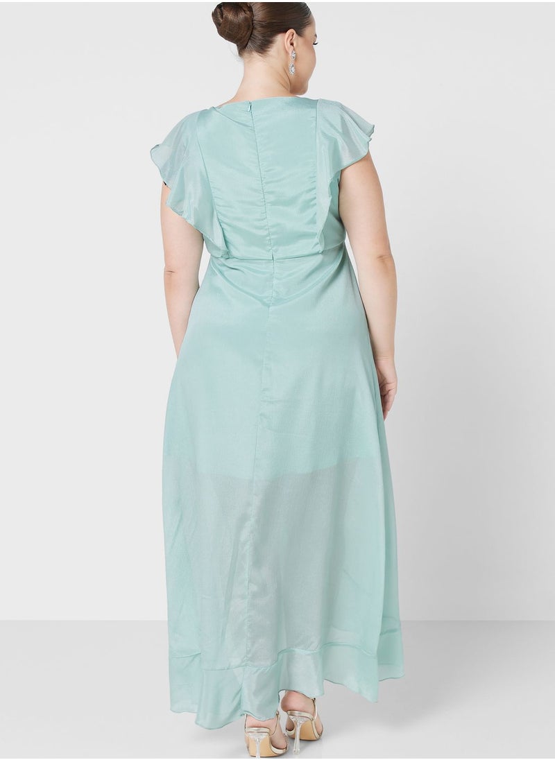 Aqua Ruffle Midi Dress