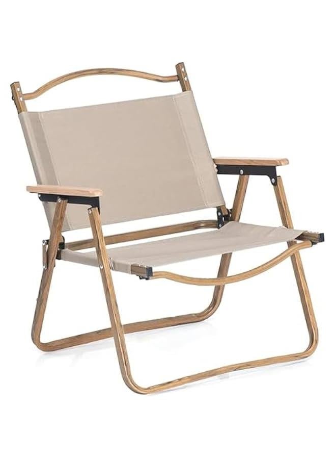 HOOKOR Folding Camping Chair,140KG Heavy Duty Fishing Chair Compact Beach Chairwith Wooden Handles,Lightweight Camping Backpacking Chair for Outdoor Camping Beach Fishing Picnic (Khaki) - Image 1