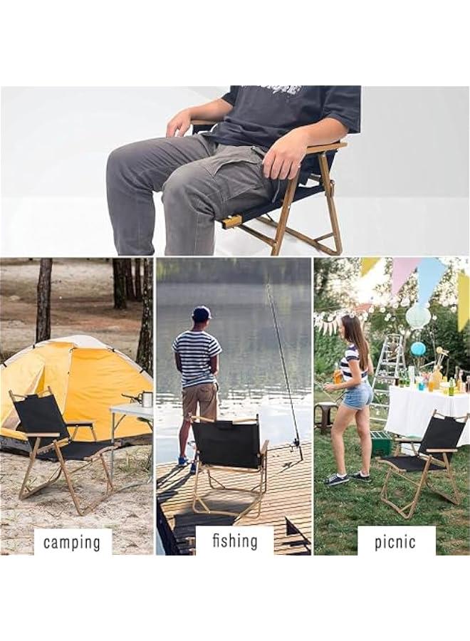 HOOKOR Folding Camping Chair,140KG Heavy Duty Fishing Chair Compact Beach Chairwith Wooden Handles,Lightweight Camping Backpacking Chair for Outdoor Camping Beach Fishing Picnic (Khaki) - Image 4