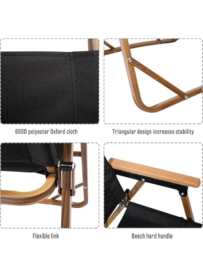 HOOKOR Folding Camping Chair,140KG Heavy Duty Fishing Chair Compact Beach Chairwith Wooden Handles,Lightweight Camping Backpacking Chair for Outdoor Camping Beach Fishing Picnic (Khaki) - Image 5
