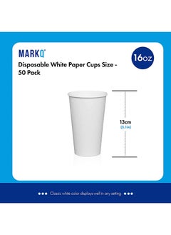 MARKQ [50 كوب] 16 أونصة. أكواب ورقية بيضاء - شوكولاتة ساخنة، كاكاو، ماء، فناجين قهوة يمكن التخلص منها  - Image 2