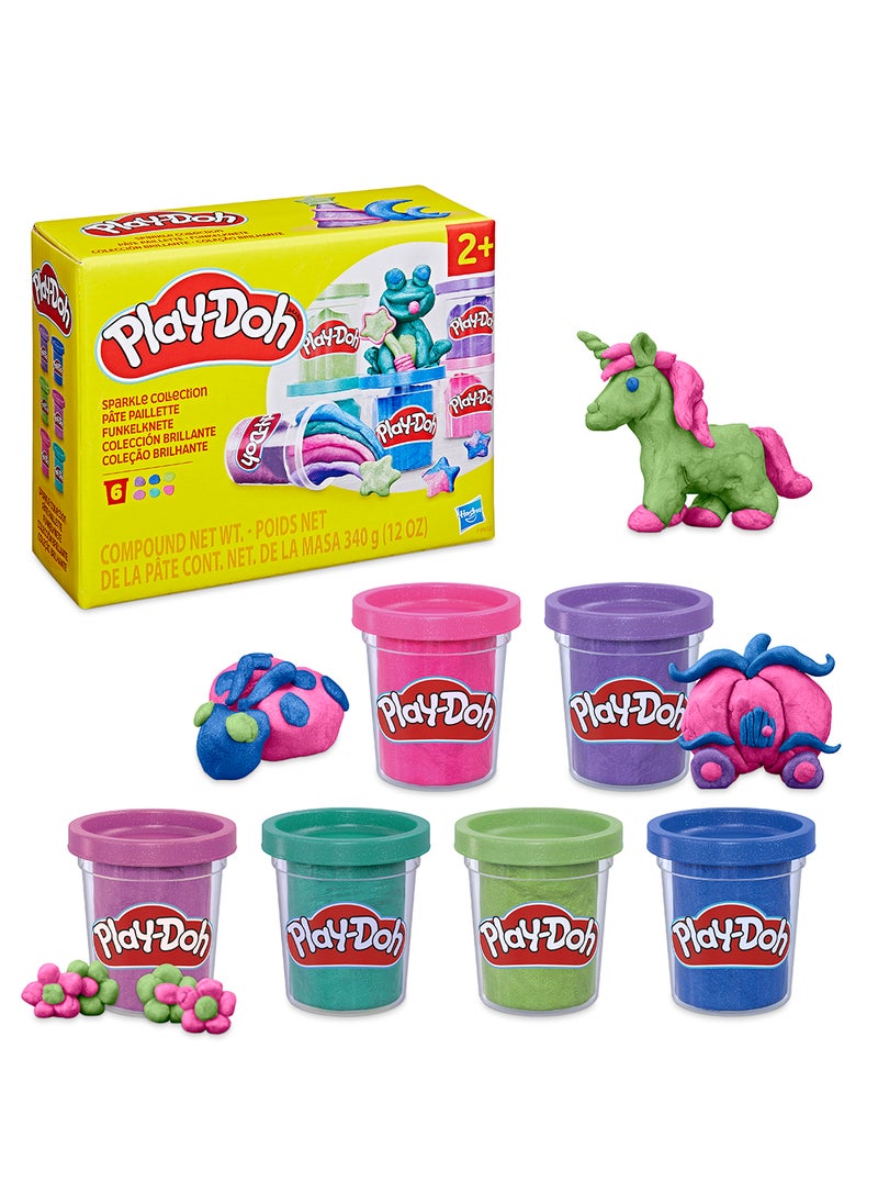Play-Doh مجموعة الشSparkle – 6 عبوات من مركب النمذجة اللامع مع اللمعان، 2 أوقية، ألوان جوهرية نابضة للإبداع، هدايا حفلات، الفنون والحرف للأطفال من عمر 2 وما فوق. قد يختلف التغليف.  - Image 1