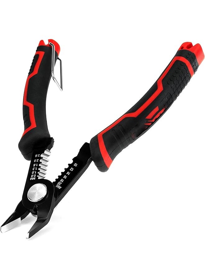 PROMASS promass Wire Stripper Tool, 6-Inch Wire Cutters with Supplementary Stripping, 2-in-1 Flush Cutter for Electric Cable Stripping Cutting and Crimping, Handy and Slim Diagonal Cutters, Side Cutting Plier 