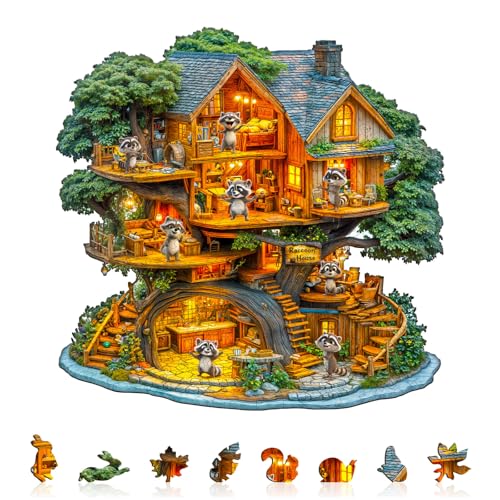 AEEKDOOK Wooden Puzzles for Adults Raccoon House Wood Puzzles Adult Unique Animal Shape Wooden Jigsaw Puzzles for Adults Birthday Gifts for Puzzle Lovers Family 114 112in 200 Pieces - Image 5