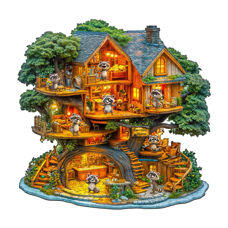 AEEKDOOK Wooden Puzzles for Adults Raccoon House Wood Puzzles Adult Unique Animal Shape Wooden Jigsaw Puzzles for Adults Birthday Gifts for Puzzle Lovers Family 114 112in 200 Pieces - Image 3