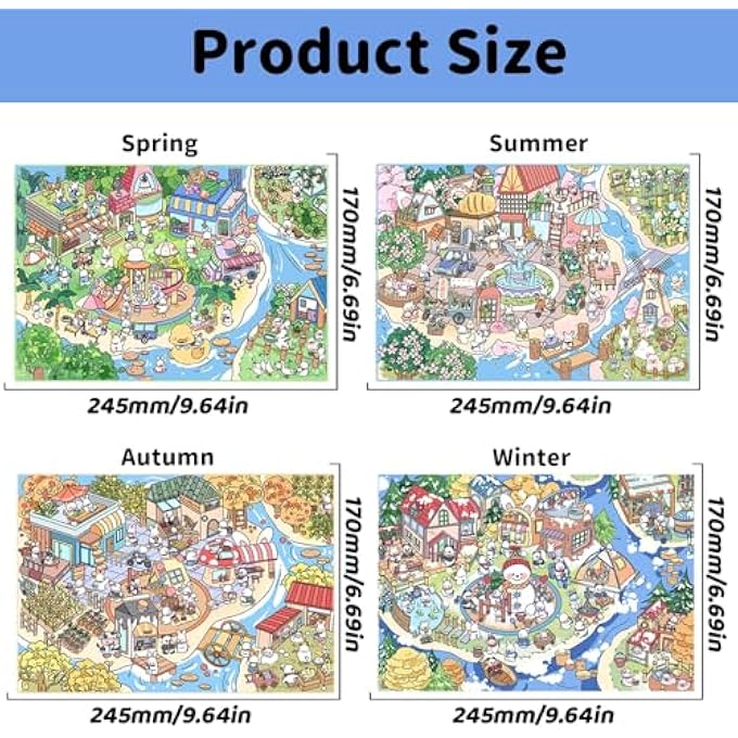 4 SETS DIY LARGE SIZE FOUR SEASONS THEME RABBIT TOWN HOUSE STICKER SCENES WITH TWEEZER, 3D FUN CUTE MICRO ROOM STICKERS FOR STRESS RELIEF AND CREATIVITY - Image 3