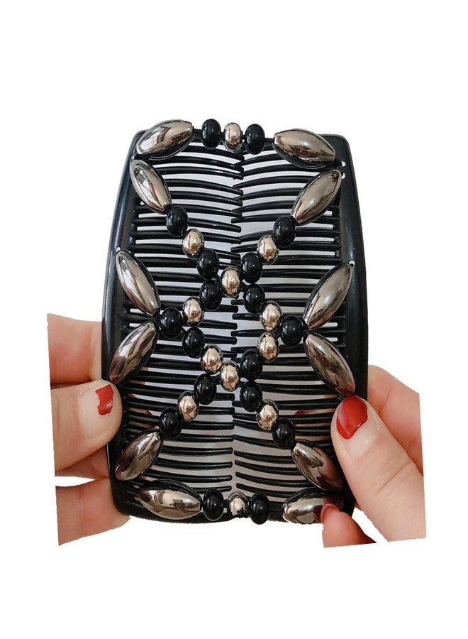 Lovef Comb Hair Clips for Women and Girls Stylish and Fashionable Accessories for Easy Hair Dos Tribal (White Black and Gold) (Black) - Image 2
