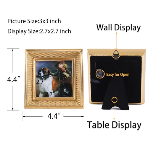 Kangce Gold Vintage Picture Frames 3x3 Mini Square Antique Pictures Frames with Beaded Border Ornate Picture Frames for Tabletop and Wall Mount Decorative Gallery Wall Art - Image 2