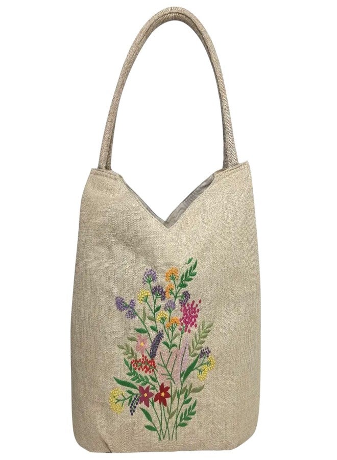 HCRAFT Embroidered Handbags for Women, Large Colorful Flower Shoulder Tote Bag with Zipper,13.8x6.3x14.5, Hobo Bags For Women, Mother's Day Bag, Tote Bag Aesthetic with Inner Pocket - Image 1