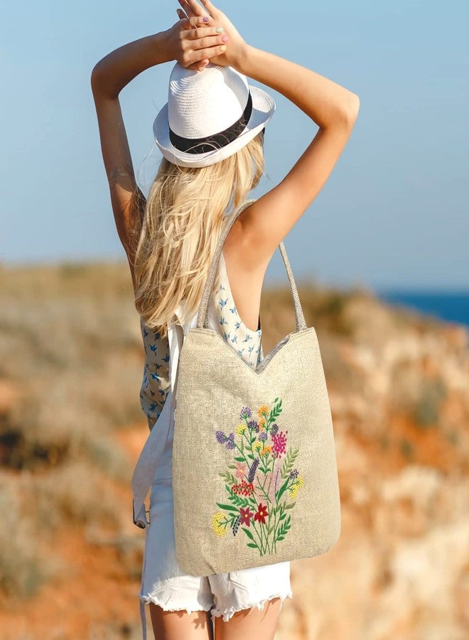 HCRAFT Embroidered Handbags for Women, Large Colorful Flower Shoulder Tote Bag with Zipper,13.8x6.3x14.5, Hobo Bags For Women, Mother's Day Bag, Tote Bag Aesthetic with Inner Pocket - Image 2