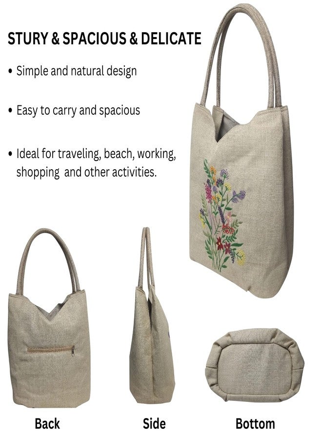 HCRAFT Embroidered Handbags for Women, Large Colorful Flower Shoulder Tote Bag with Zipper,13.8x6.3x14.5, Hobo Bags For Women, Mother's Day Bag, Tote Bag Aesthetic with Inner Pocket - Image 5