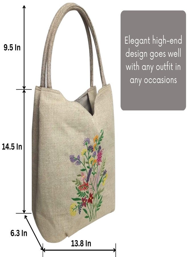 HCRAFT Embroidered Handbags for Women, Large Colorful Flower Shoulder Tote Bag with Zipper,13.8x6.3x14.5, Hobo Bags For Women, Mother's Day Bag, Tote Bag Aesthetic with Inner Pocket - Image 4