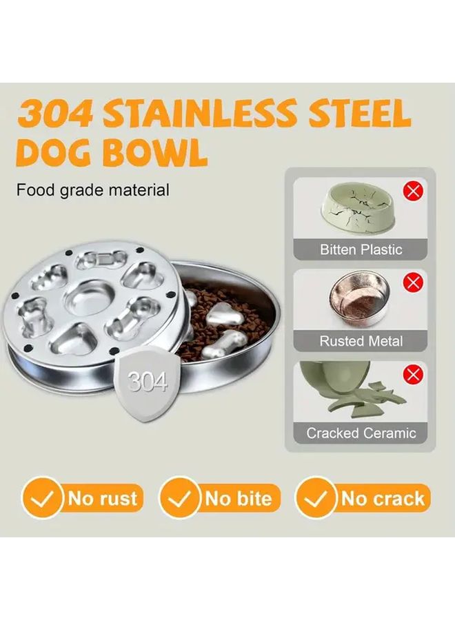 Large Stainless Steel Slow Feeder Dog Bowl Non Slip Double Sided Heart Bones Design - Image 4