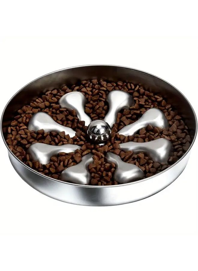 Large Stainless Steel Slow Feeder Dog Bowl Non Slip Double Sided Heart Bones Design - Image 5