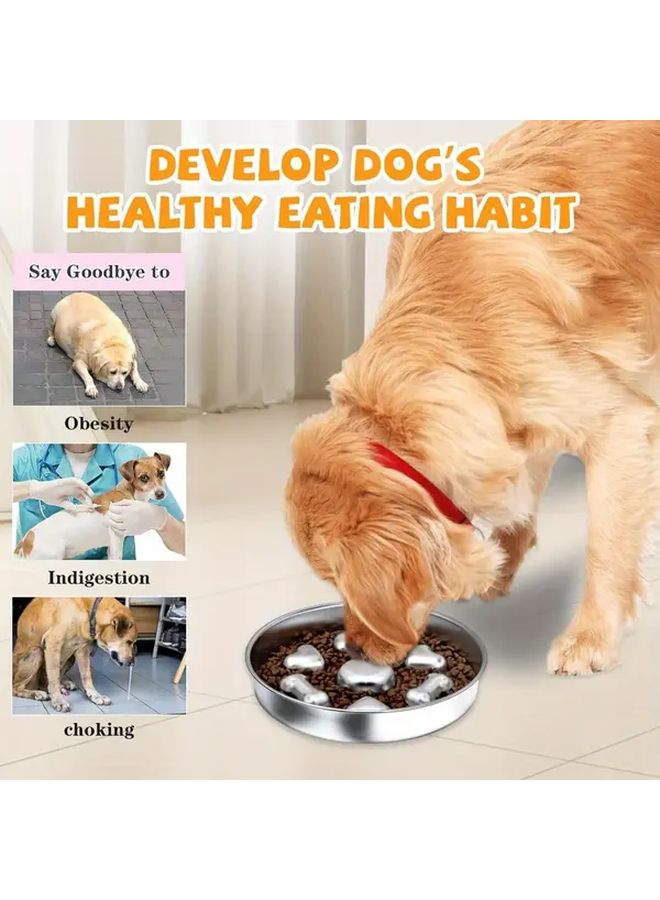 Large Stainless Steel Slow Feeder Dog Bowl Non Slip Double Sided Heart Bones Design - Image 1