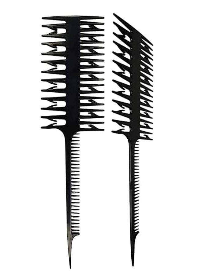 Onward 2 Pcs 3 Sided Hair Comb Dressing Tool Styling Accessories for Salon Micro Braiding for Girl's Highlight Comb Professional Weaving Comb Rat Tail Hair Styling Comb (BLACK) - Image 1