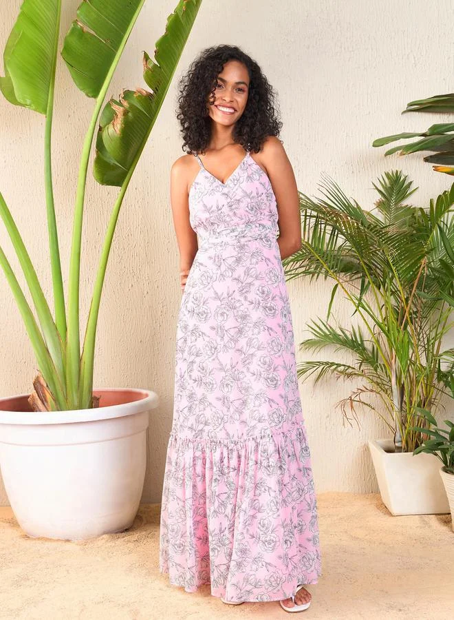 SASSAFRAS Floral Print Maxi Dress