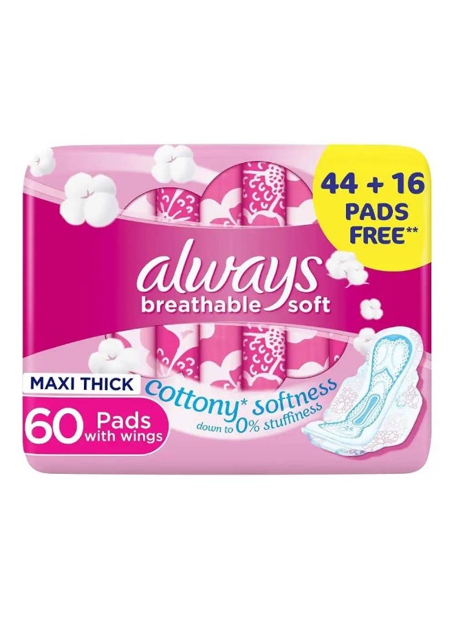 Always Breathable Soft Maxi Thick Pads with Wings - 60 Pads