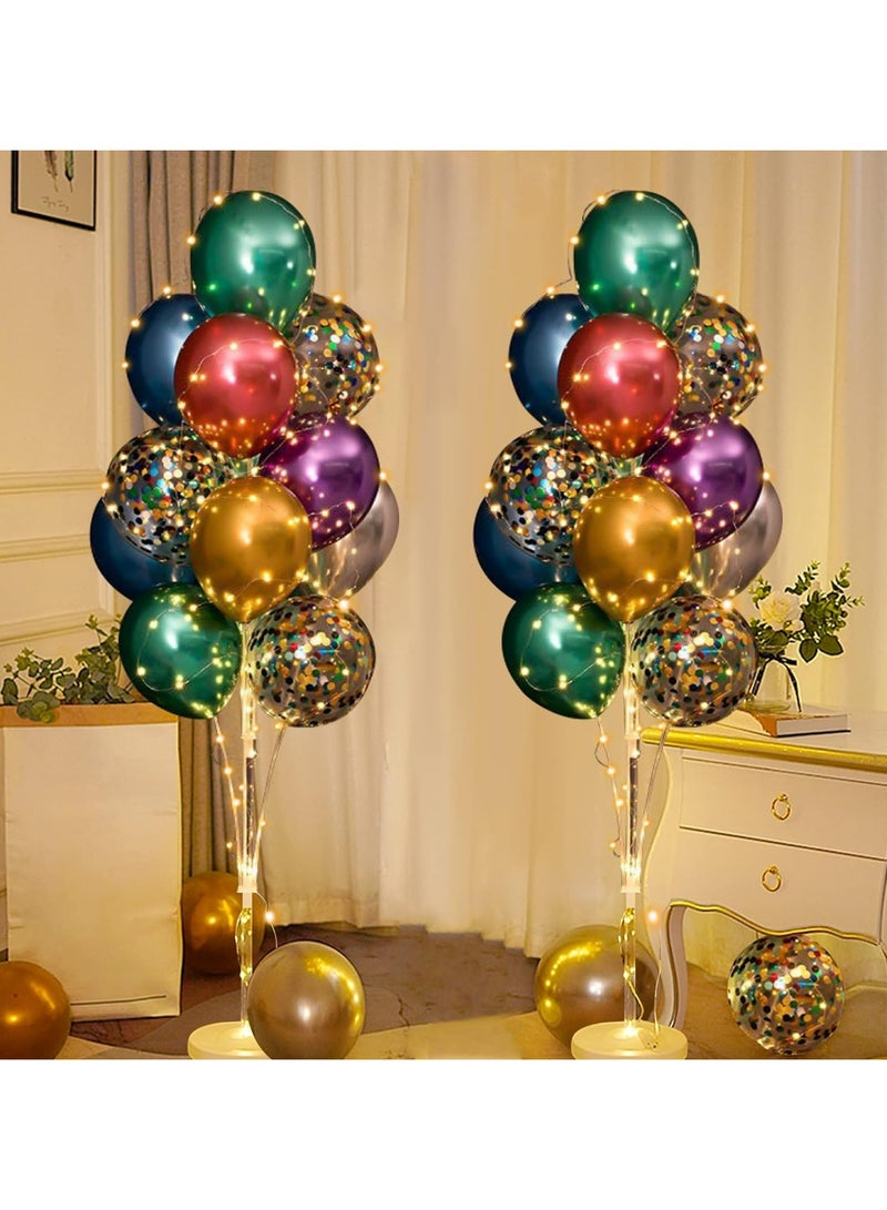 JOLLITY LLC طقم حامل بالون LED للأرضية 2 مجموعة زينة مركزية ملونة مع أضواء خيطية وبالونات لحفلات الزفاف وذكرى الميلاد وحفلات عيد رمضان (بالونات كروم) - Image 1