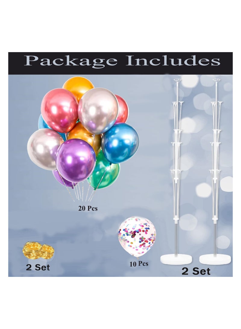 JOLLITY LLC طقم حامل بالون LED للأرضية 2 مجموعة زينة مركزية ملونة مع أضواء خيطية وبالونات لحفلات الزفاف وذكرى الميلاد وحفلات عيد رمضان (بالونات كروم) - Image 2