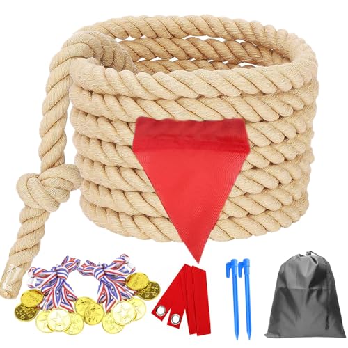 DHXGON 40 Feet Tug of War Rope for Kids and Adults Outdoor Games Summer Outdoors Yard Backyard Camping Lawn for Field Day Family Reunion Birthday Party Team Building Activities Carnival GamesBeige - Image 1