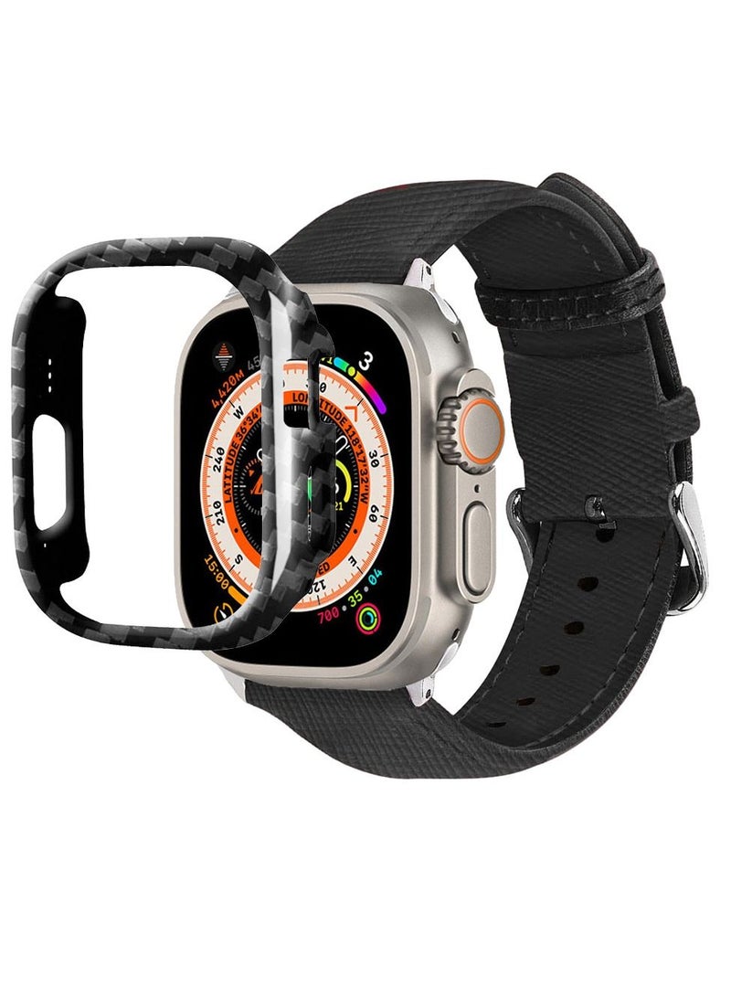 CATANES 2 Packs For Apple Watch Band 49mm Leather Band Buckle Strap Wristband and Carbon Fiber Cup Holder Opaque Black - Image 3