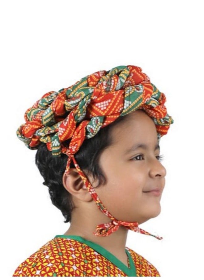 بوك ماي كوستيوم عمامة تقليدية هندية راجاستان باغدي للأطفال من BookMyCostume - أحمر وأخضر  - Image 2