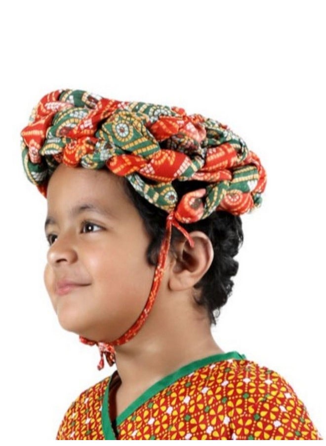 بوك ماي كوستيوم عمامة تقليدية هندية راجاستان باغدي للأطفال من BookMyCostume - أحمر وأخضر  - Image 4
