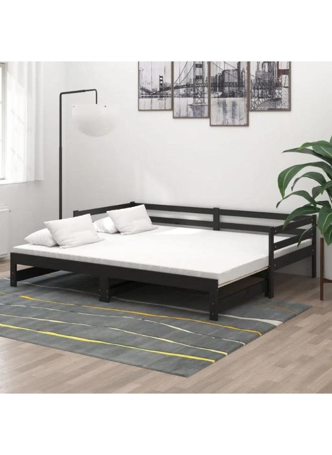 vidaxl vidaXL Pull-out Day Bed Black Solid Pinewood 2x  - Image 1