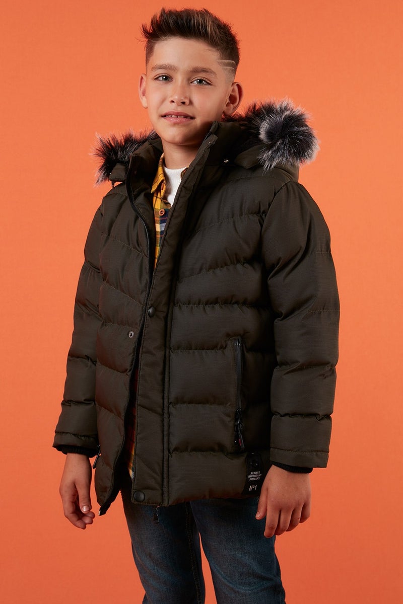 Lela Faux Fur Plush Lined Removable Hooded Coat Boy's COAT 5763028  - Image 1
