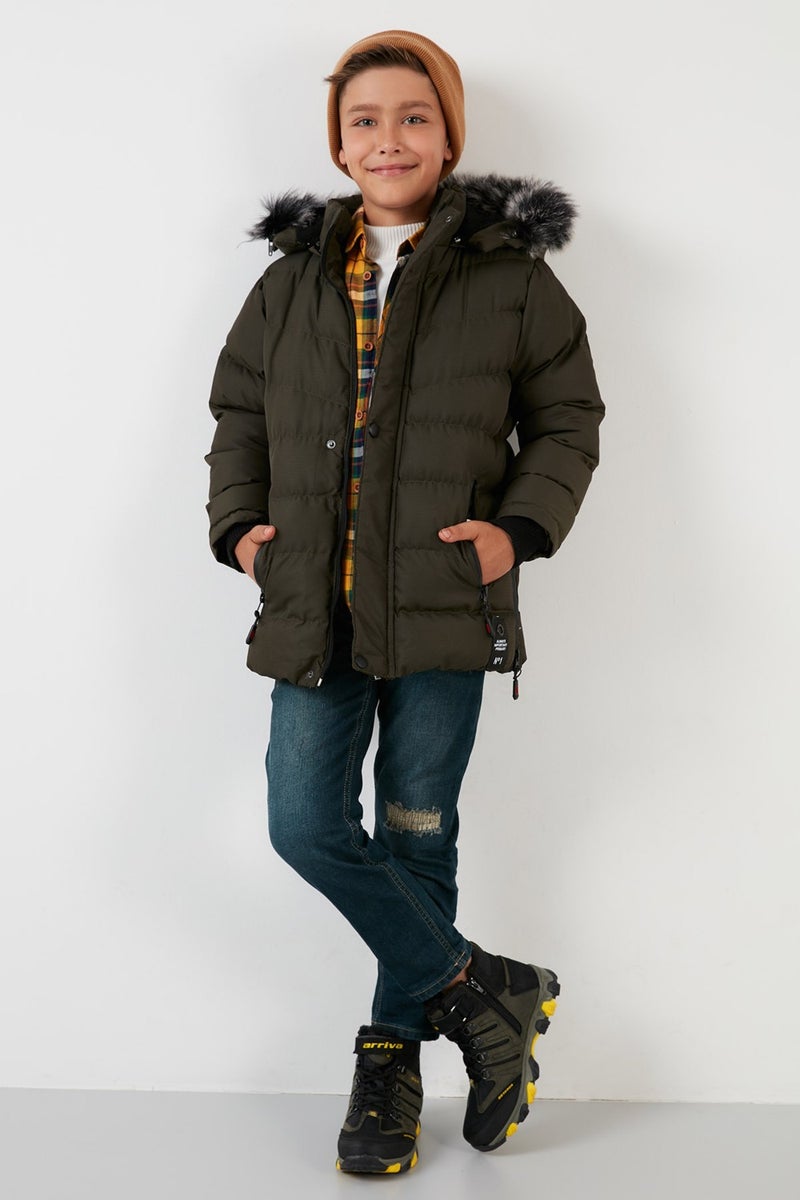 Lela Faux Fur Plush Lined Removable Hooded Coat Boy's COAT 5763028  - Image 3