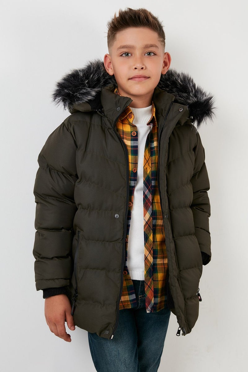 Lela Faux Fur Plush Lined Removable Hooded Coat Boy's COAT 5763028  - Image 2