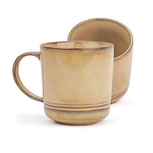 Shay Large Ceramic Coffee Mug Set of 2, Reactive Beige, 400ml | Ceramic Mug | Glossy Finish | Ceramic Coffee Mug | Porcelain | Microwave Safe (Large Mugs, Set of 2 - Reactive Beige) - Image 1