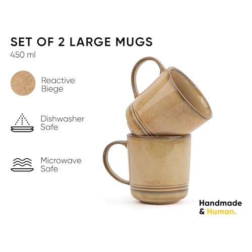 Shay Large Ceramic Coffee Mug Set of 2, Reactive Beige, 400ml | Ceramic Mug | Glossy Finish | Ceramic Coffee Mug | Porcelain | Microwave Safe (Large Mugs, Set of 2 - Reactive Beige) - Image 2