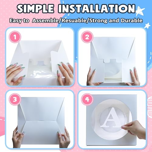 RYDDOY Baby Boxes with Letters for Baby Shower , White Clear Balloon Boxes with 4 Letter for Boy or Girl Gender Reveal Decorations, Baby Shower Decorations Blocks and Birthday Party Decor (4 Pcs) - Image 5