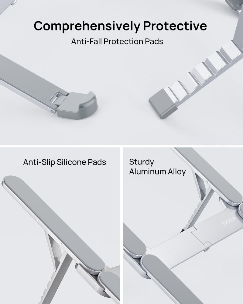 SODI Ultra Compact Foldable Laptop Stand - Portable Laptop Holder for Desk & Travel Use, Ergonomic Aluminum Computer Holder with Adjustable Height for MacBook, Tablet 10-16" (Light Gray, Bi-Fold) - Image 5
