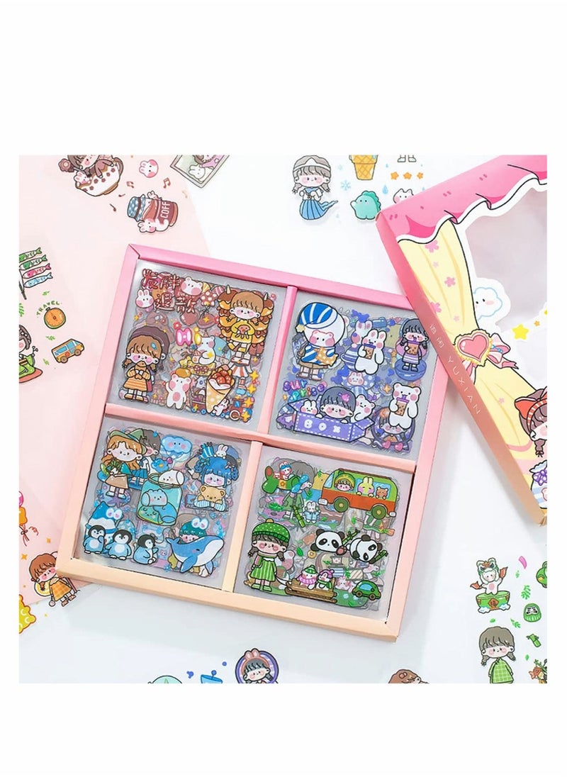 Excefore - Stickers Set, 100 Pcs Cute Cartoon Girl Animal Stickers, Kawaii Transparent PET Planner Sticker Sheets for Scrapbooking Bullet Journaling, Diary, DIY Arts Crafts, Album, Calendars Notebook Decorative - Image 1