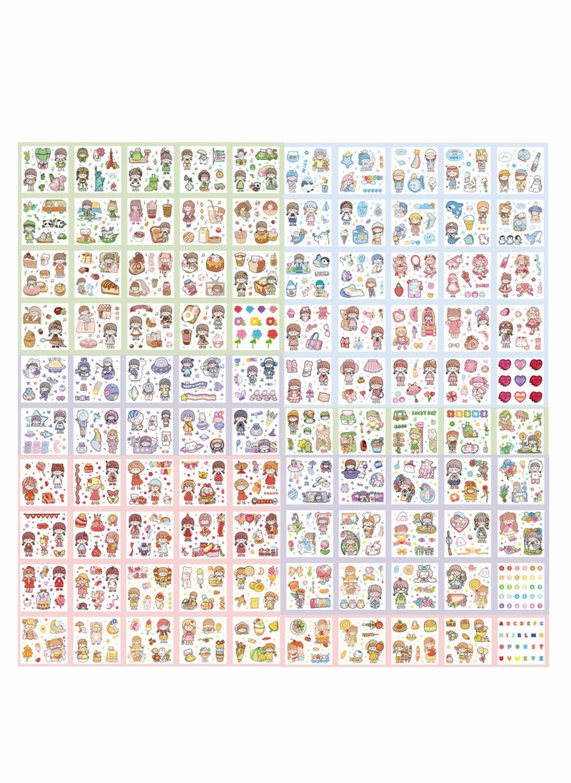 Excefore - Stickers Set, 100 Pcs Cute Cartoon Girl Animal Stickers, Kawaii Transparent PET Planner Sticker Sheets for Scrapbooking Bullet Journaling, Diary, DIY Arts Crafts, Album, Calendars Notebook Decorative - Image 1