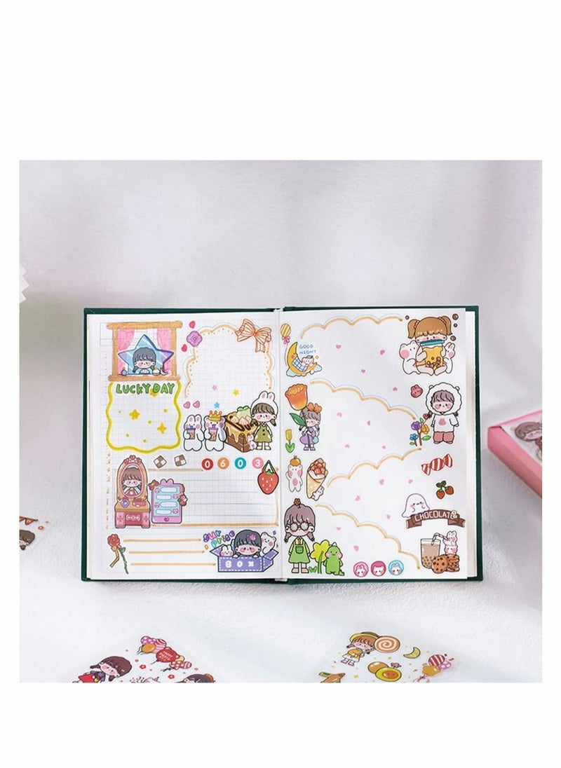 Excefore - Stickers Set, 100 Pcs Cute Cartoon Girl Animal Stickers, Kawaii Transparent PET Planner Sticker Sheets for Scrapbooking Bullet Journaling, Diary, DIY Arts Crafts, Album, Calendars Notebook Decorative - Image 1
