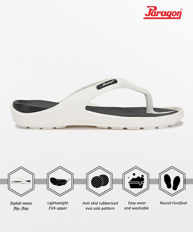 PARAGON K3417G Flip Flops for Men | Comfortable, Lightweight, Durable Slippers with Rubberised EVA Sole | Easy Washable Slip Ons | Ideal for Everyday Use White-Black - Image 3