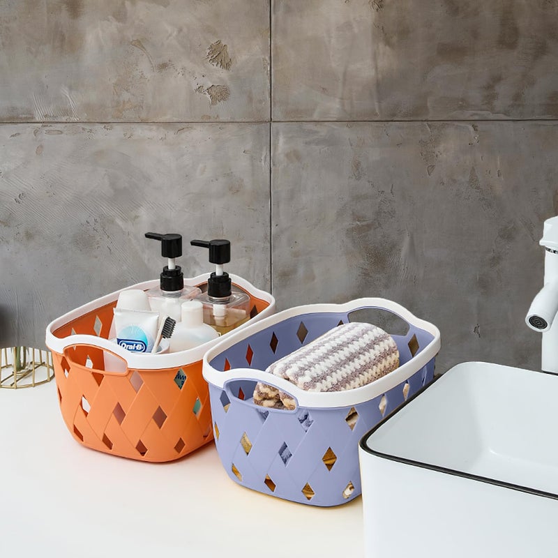 Kuber Industries Kuber Industries Multipurpose Storage Basket | Rhombic | Bathroom Kitchen Dressing table |Toiletry Organizer Bin for Holding Soap, Shampoo,Cosmetics | MC2437 | Light Grey, Orange|  - Image 1