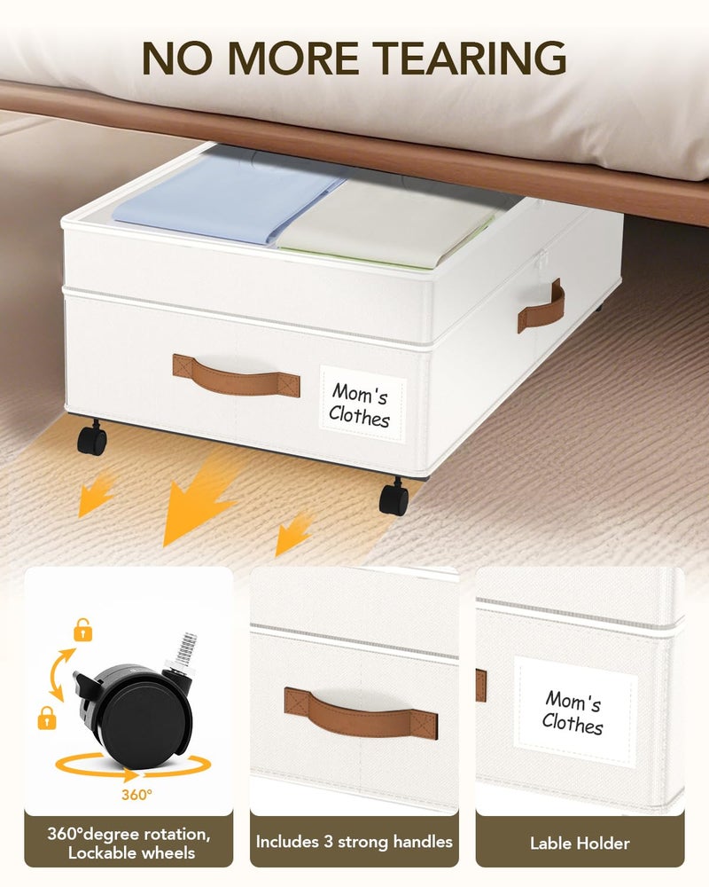 Megapuxin Under Bed Storage with Wheels, 10 inches Under Bed Storage Containers, 65L XXL Large Adjustable Underbed with Lids, Rolling Underbed Storage bins for Shoes, Clothes, Blankets, White - Image 5