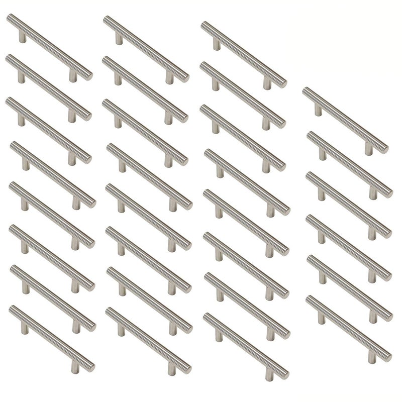 Aimyoo Cabinet Handles - Pack Of 30 Stainless Steel T Bar Drawer Pulls Cupboard Knob For Kitchen Furniture Hardware (Overall Length: 4"" Hole Center: 2.5"")