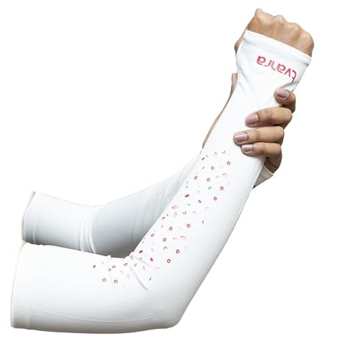 TVARRA Anti-Tan Printed Fingerless Arm Sleeves for Women| UV Sun Protection Hand Cover Sleeves for Bike Riding, Running & Outdoor Use, Dust,Winter & Summer Protection Arm Sleeves for Girls (White) - Image 1
