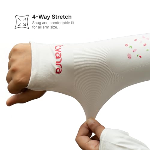 TVARRA Anti-Tan Printed Fingerless Arm Sleeves for Women| UV Sun Protection Hand Cover Sleeves for Bike Riding, Running & Outdoor Use, Dust,Winter & Summer Protection Arm Sleeves for Girls (White) - Image 3