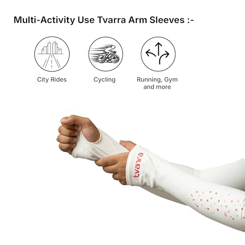 TVARRA Anti-Tan Printed Fingerless Arm Sleeves for Women| UV Sun Protection Hand Cover Sleeves for Bike Riding, Running & Outdoor Use, Dust,Winter & Summer Protection Arm Sleeves for Girls (White) - Image 5