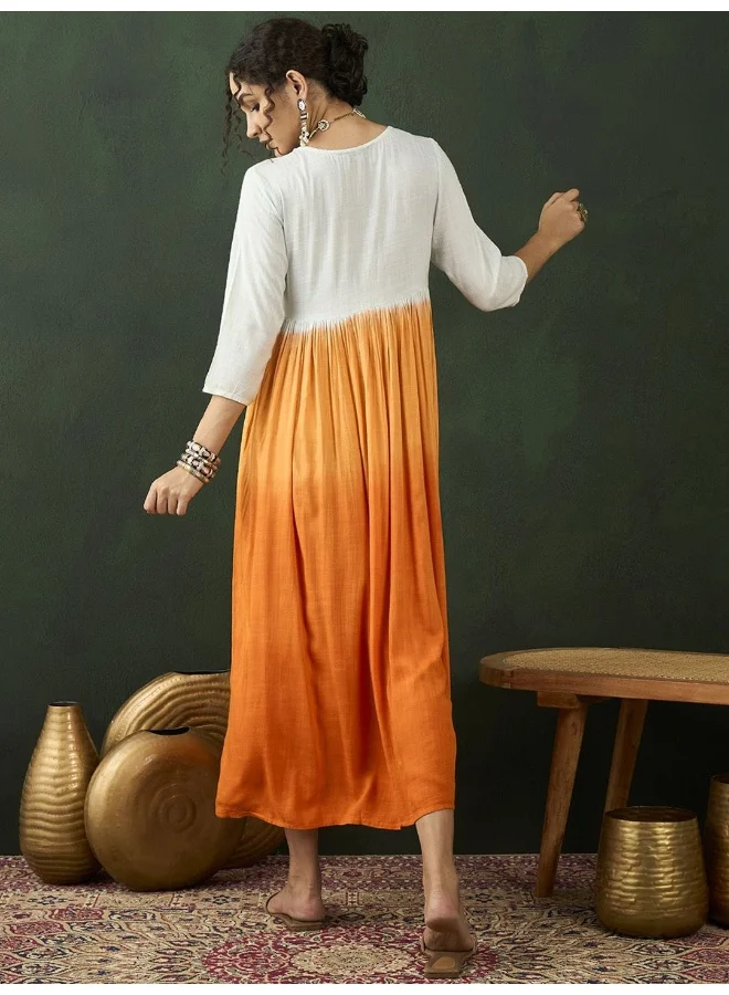 أيه كيه إس Tie and Dyed Embroidered Maxi Dress