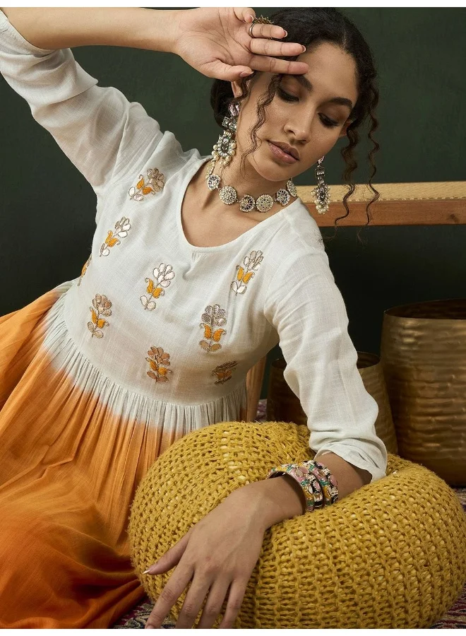 AKS Tie and Dyed Embroidered Maxi Dress